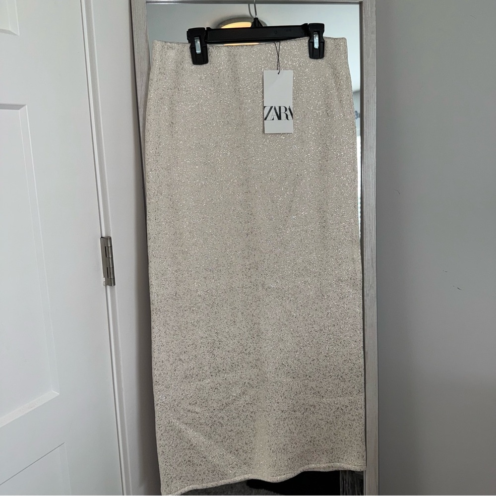Zara Women's Sparkle Cream Skirt